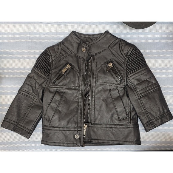 Urban Republic Other - Urban Republic Baby Moto Jacket Black Faux Leather 3/6 Months NEW Bikercore